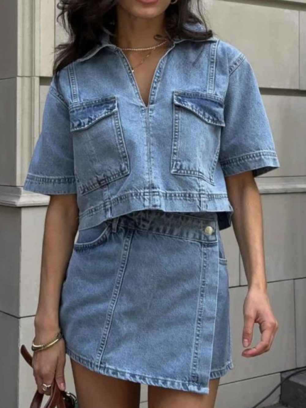 Lumina Top and Skort Denim Set